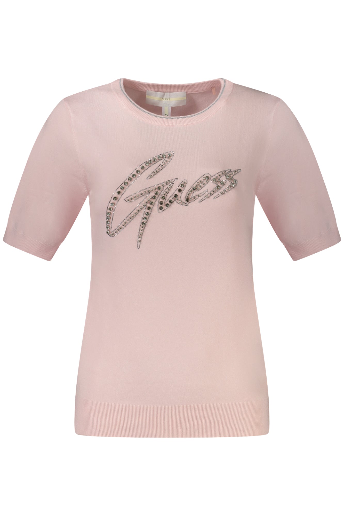 GUESS JEANS Rosa Pullover Damen – Kurzarm mit Strass-Applikation | soulluna.de Rosa