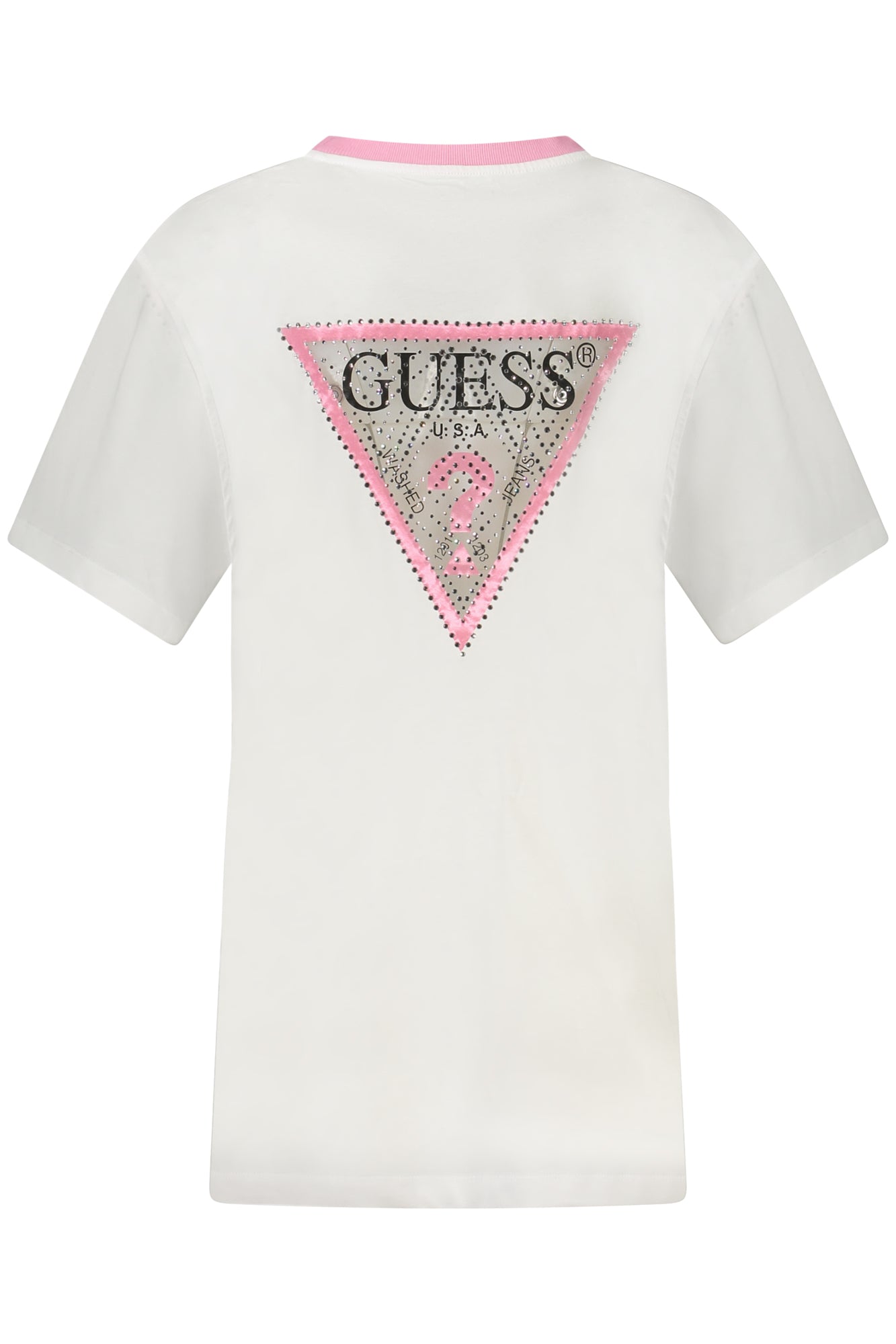 GUESS JEANS Kurzarm-T-Shirt Damen Weiss – Bio-Baumwolle mit Strass-Steinen Zweitbild
