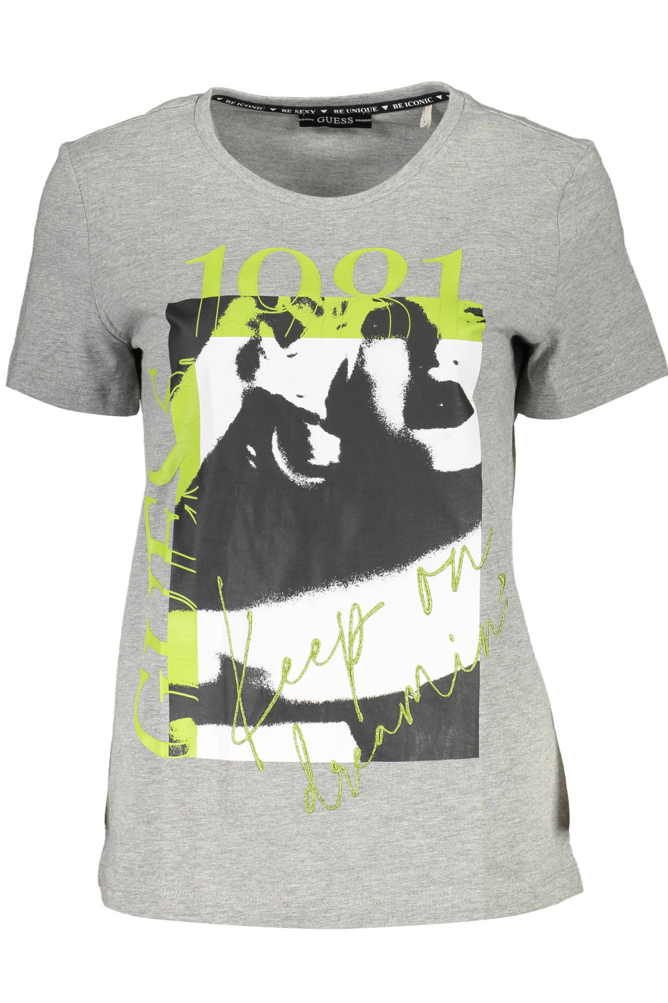 GUESS JEANS Damen T-Shirt Grau – Kurzarm mit Logo-Stickerei | soulluna.de Grau