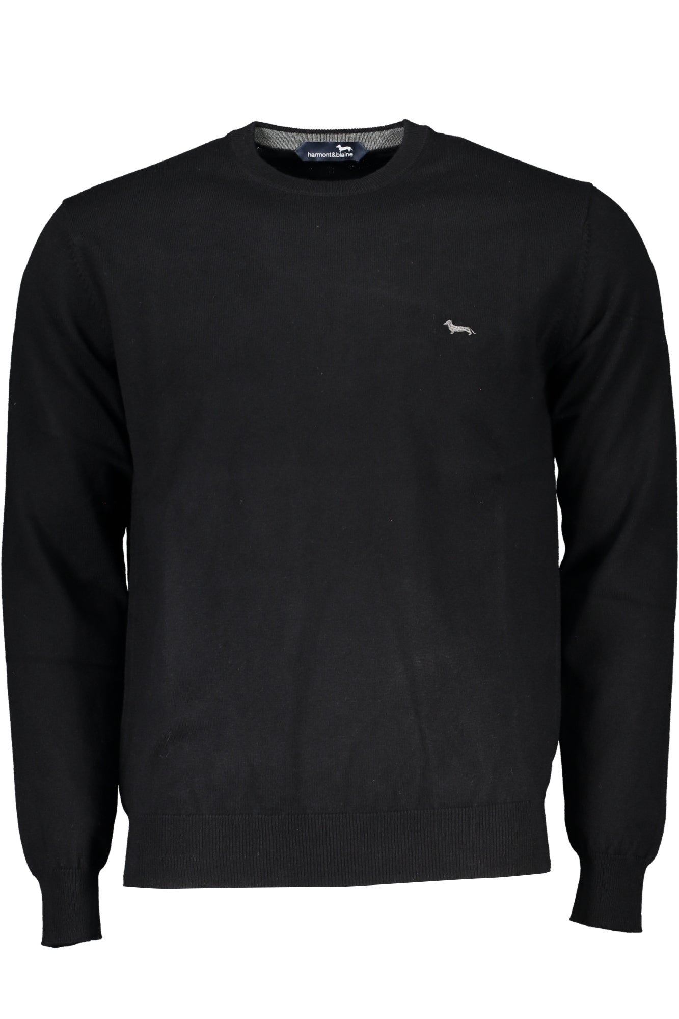 HARMONT & BLAINE Herrenpullover schwarz – Langärmliger Rundhals mit Logo-Stickerei Schwarz