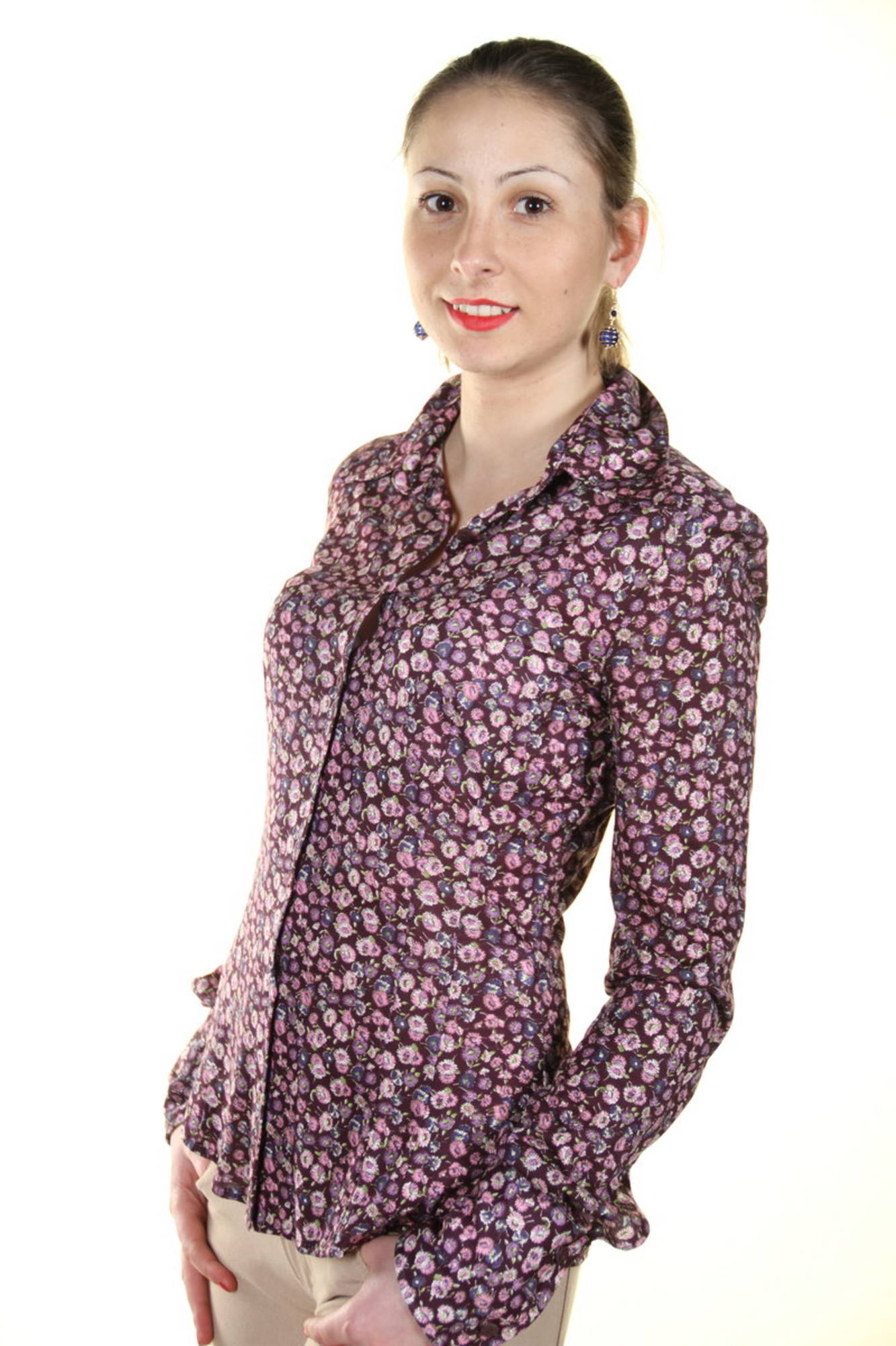 Holiday Inn Langarmshirt Damen Lila – Viskose Hemd mit italienischem Kragen Violett