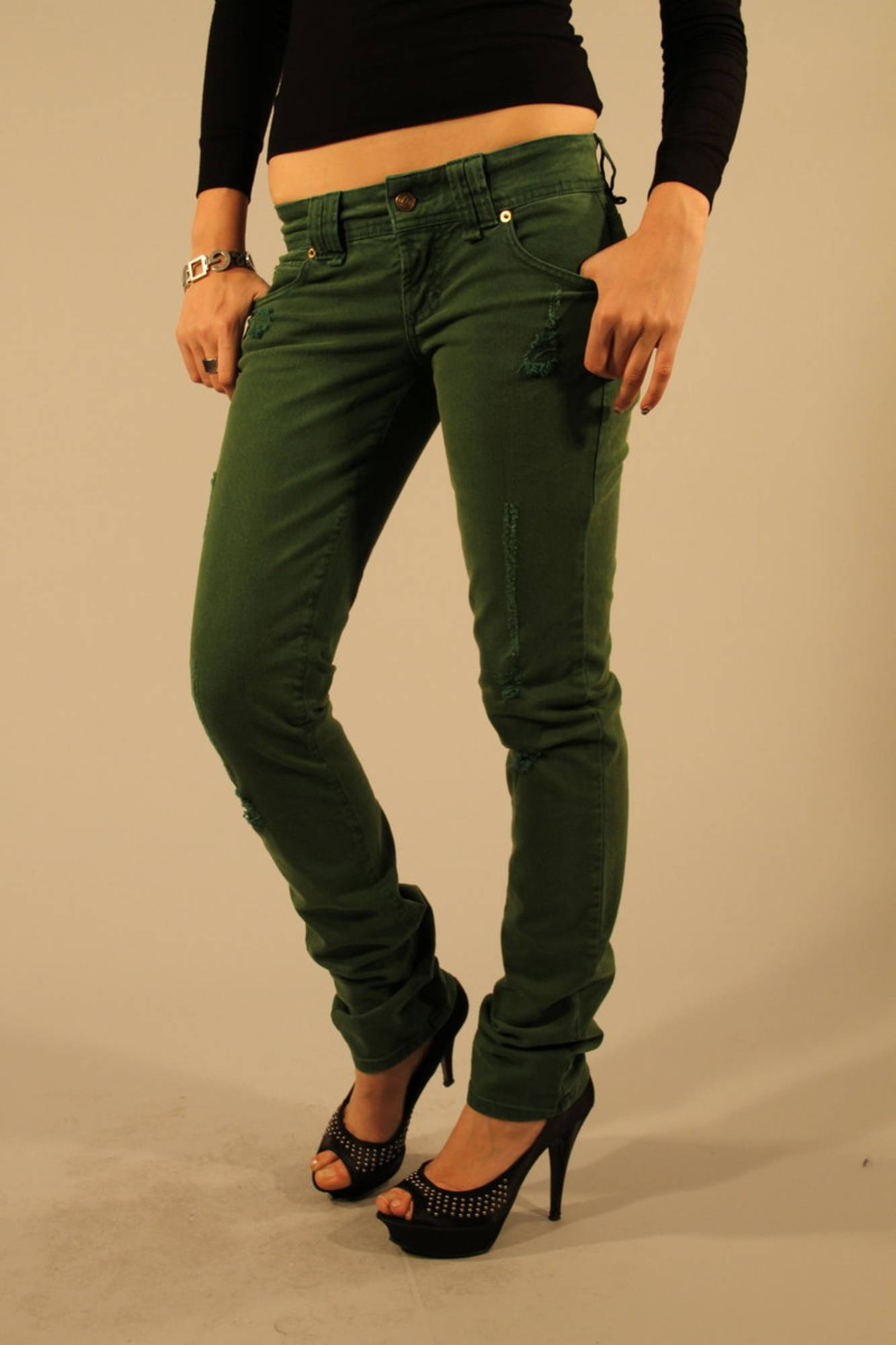 John Galliano Jeans Damen – Abgewaschener Denim in Grün | Soulluna Grün
