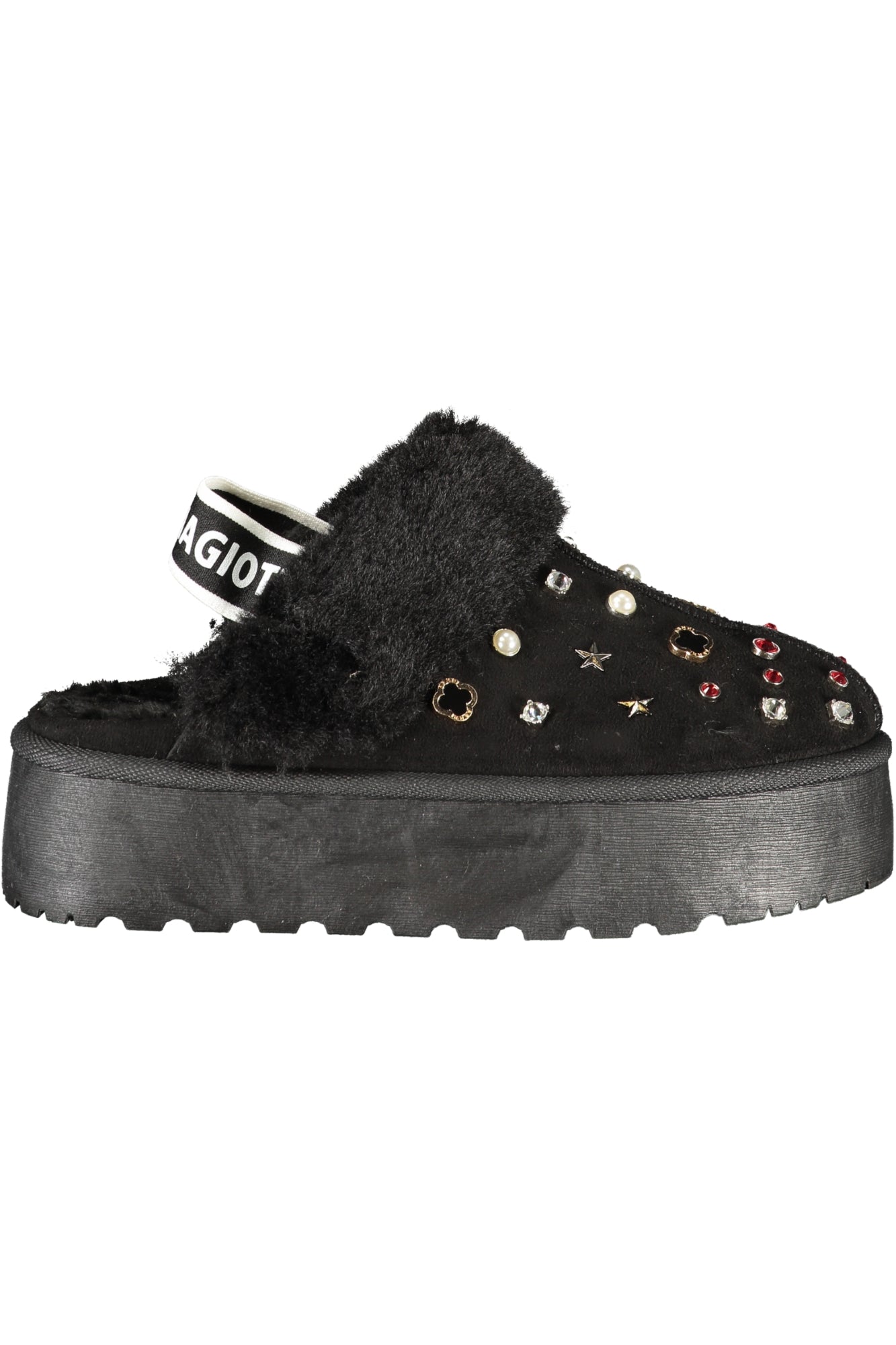 Laura Biagiotti Clogs Damen – Schwarze Winter-Clogs mit Pelz und Strass Schwarz