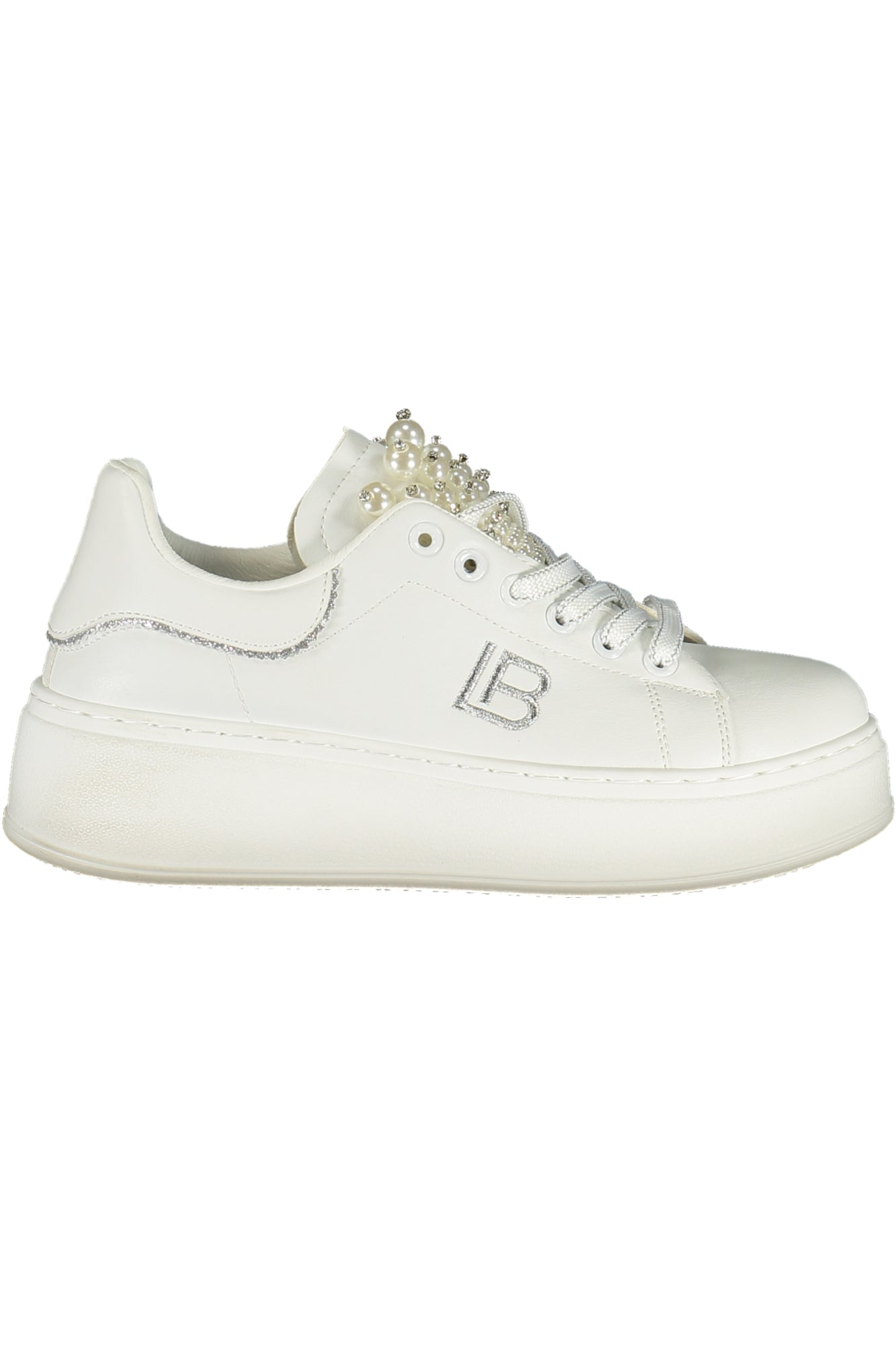 Laura Biagiotti Damen-Sportschuhe Weiss – Elegante Sneaker mit Perlenapplikation Weiß Hauptbild