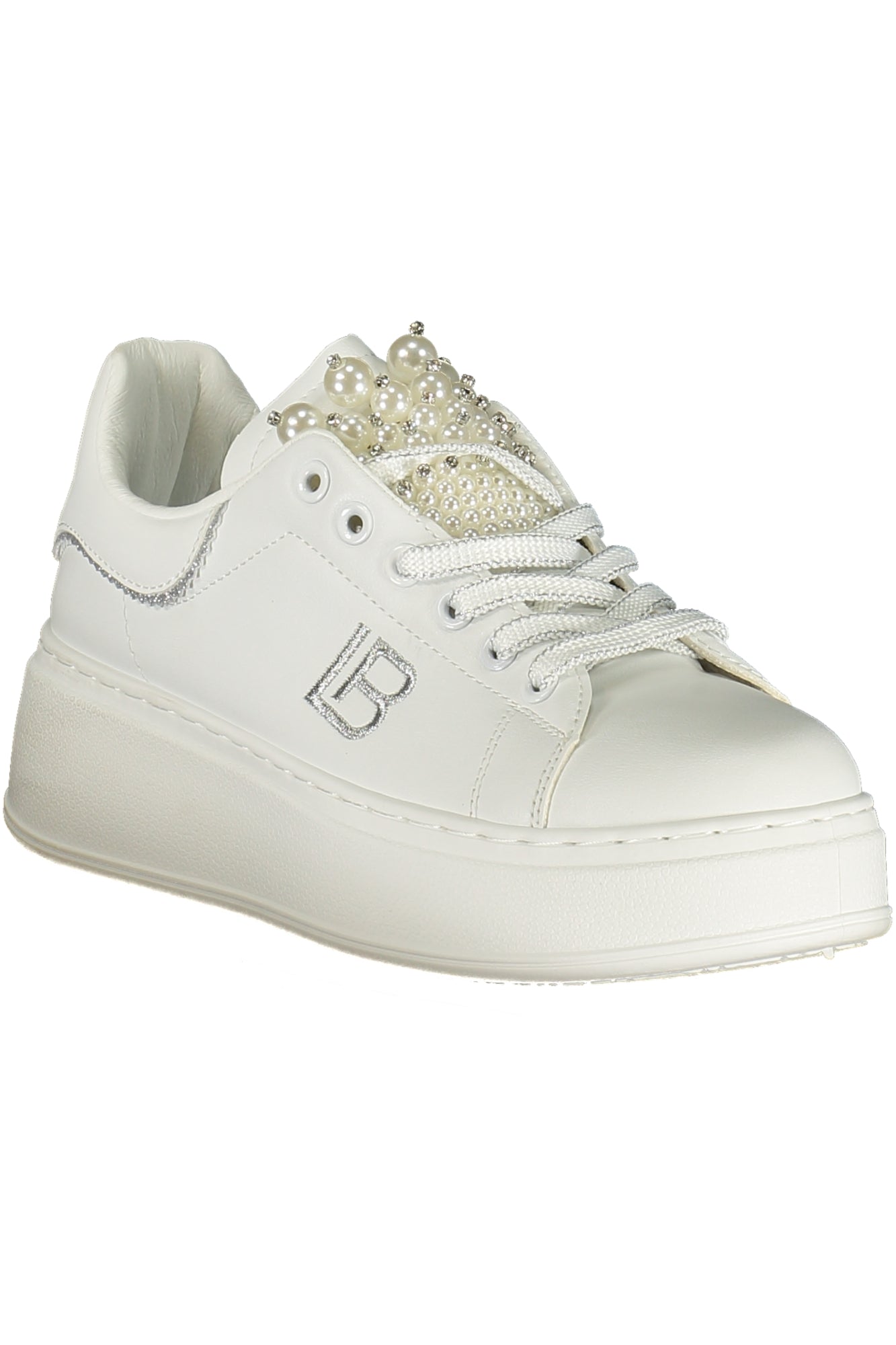 Laura Biagiotti Damen-Sportschuhe Weiss – Elegante Sneaker mit Perlenapplikation Weiß