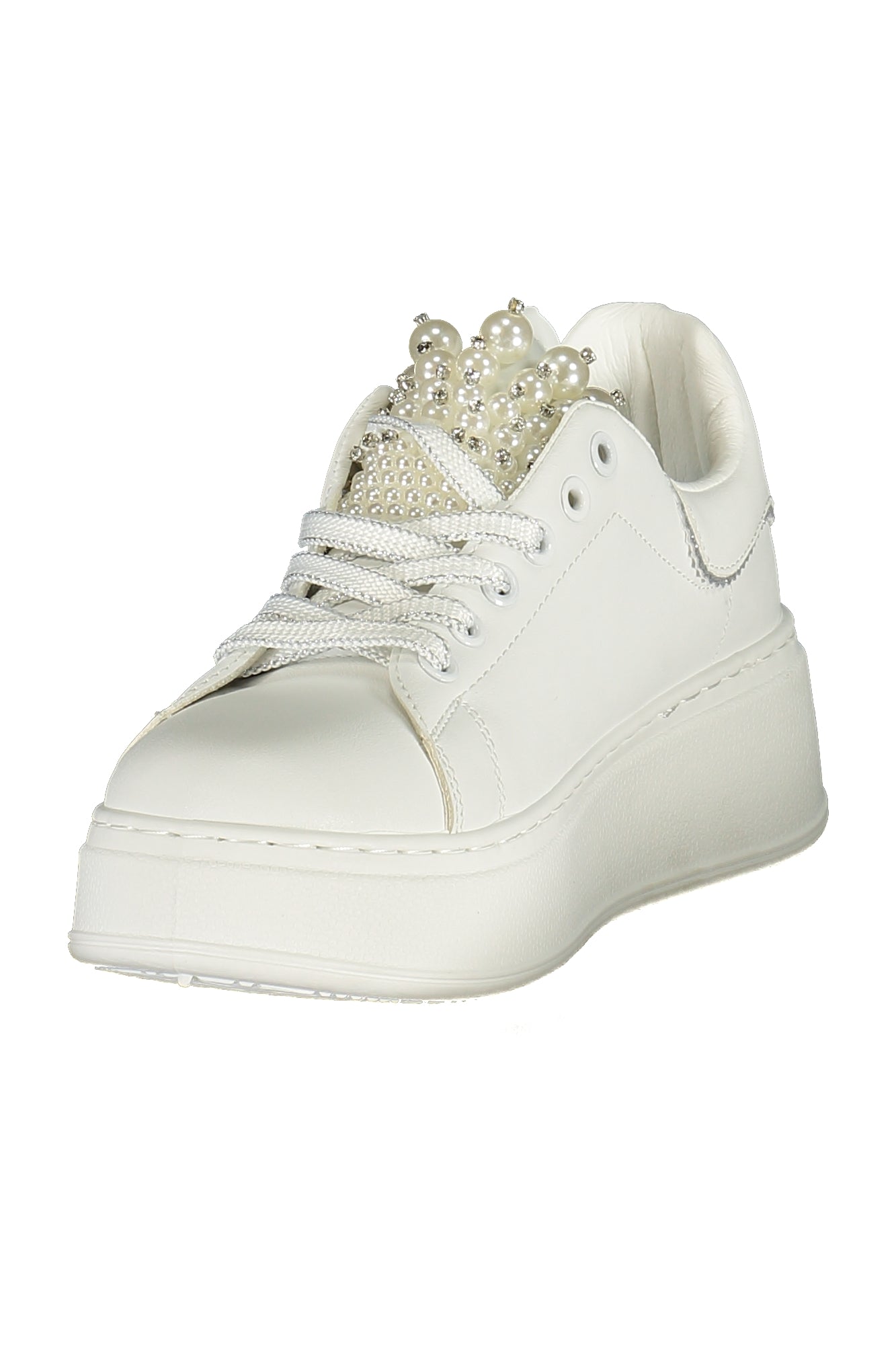 Laura Biagiotti Damen-Sportschuhe Weiss – Elegante Sneaker mit Perlenapplikation Weiß