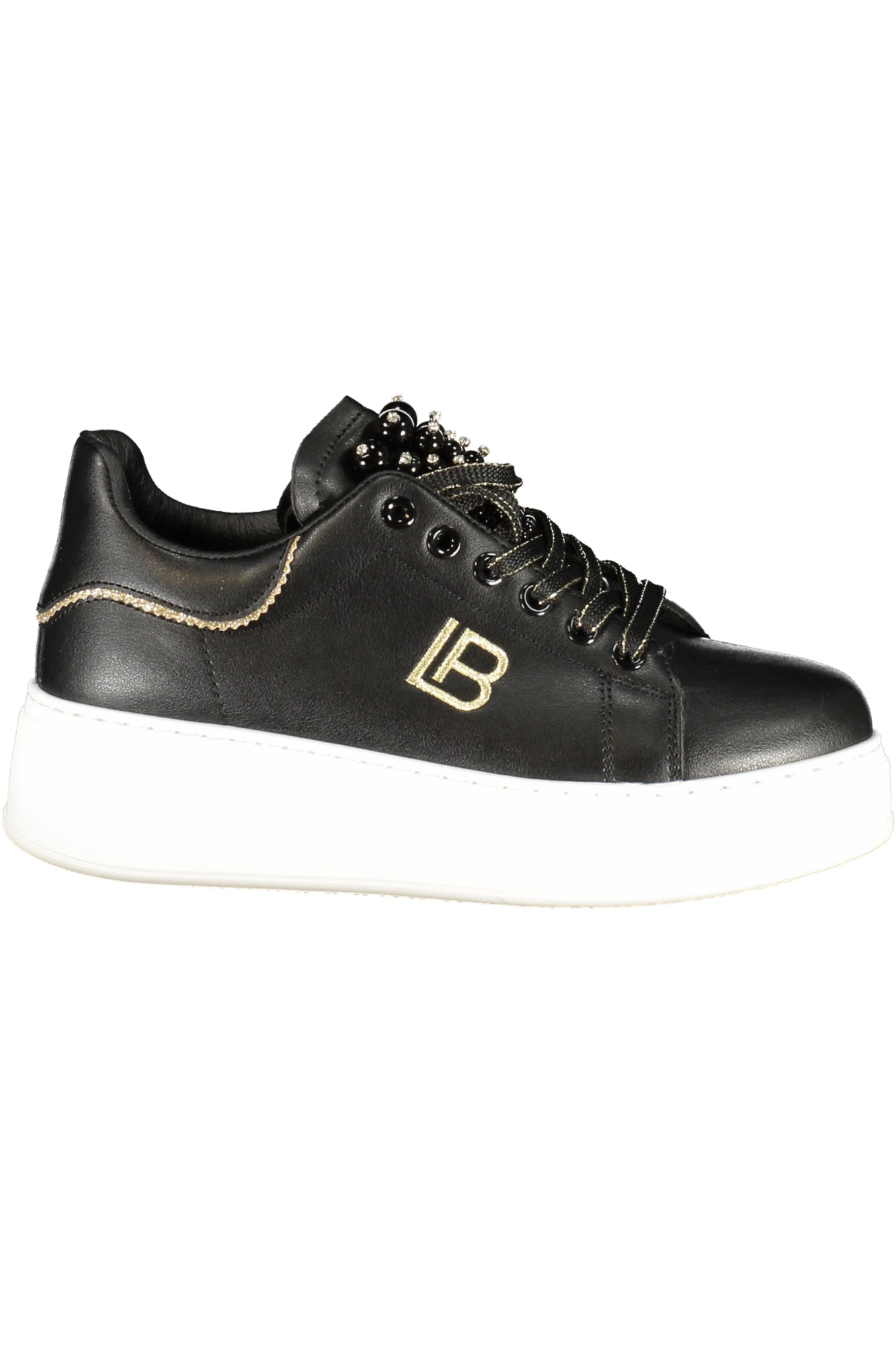 Laura Biagiotti Damen-Sportschuhe Weiss – Elegante Sneaker mit Perlenapplikation Schwarz