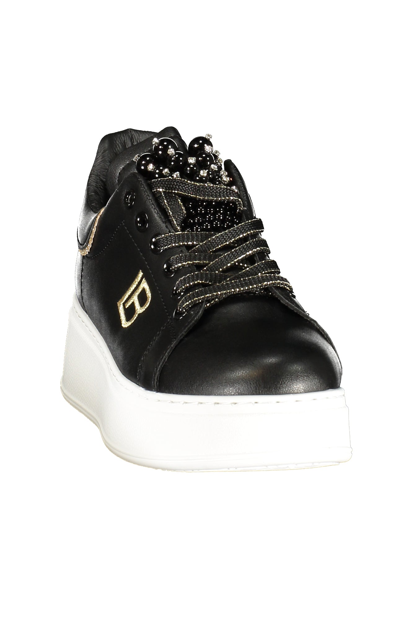 Laura Biagiotti Damen-Sportschuhe Weiss – Elegante Sneaker mit Perlenapplikation Schwarz