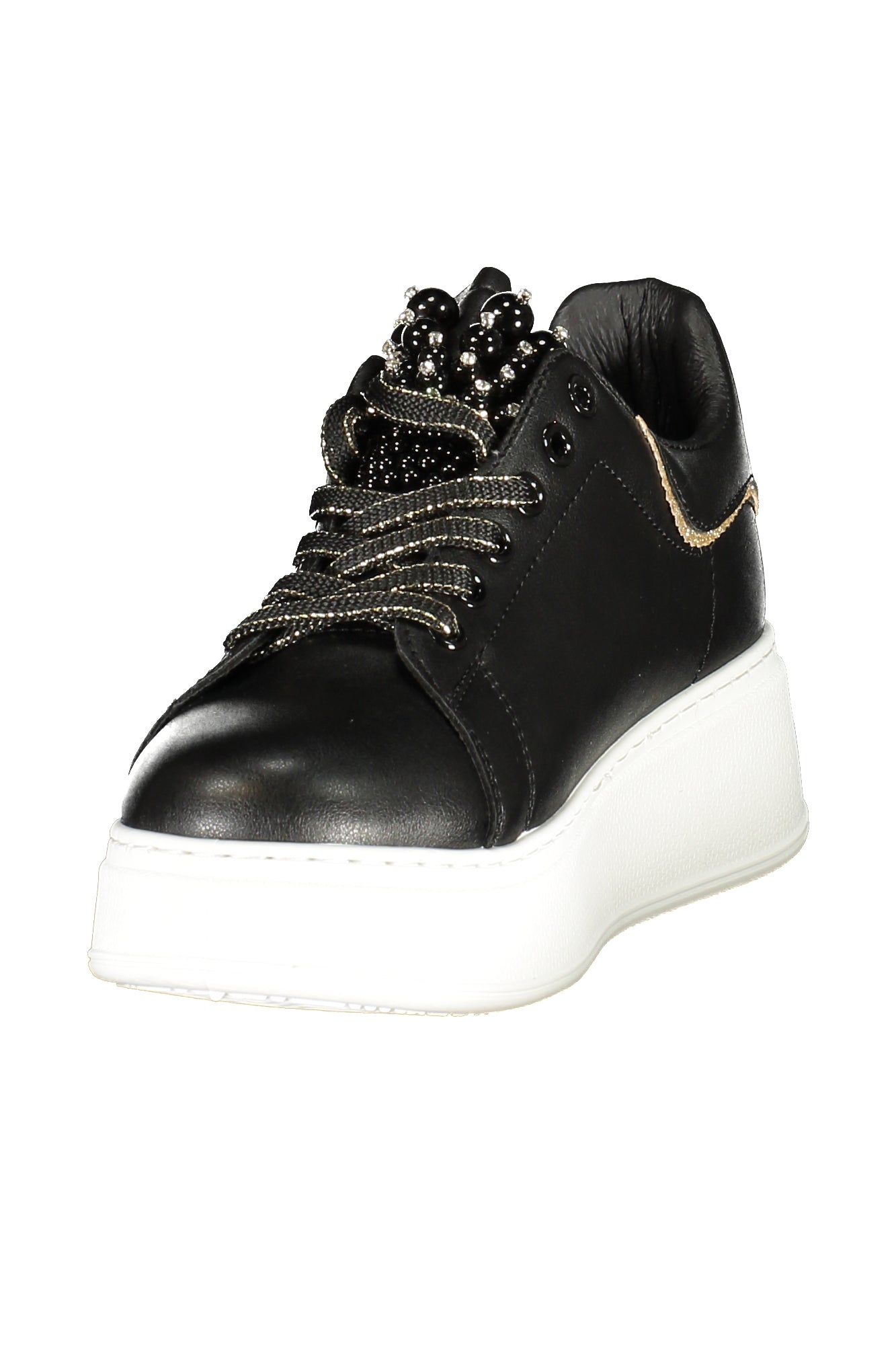 Laura Biagiotti Damen-Sportschuhe Weiss – Elegante Sneaker mit Perlenapplikation Schwarz