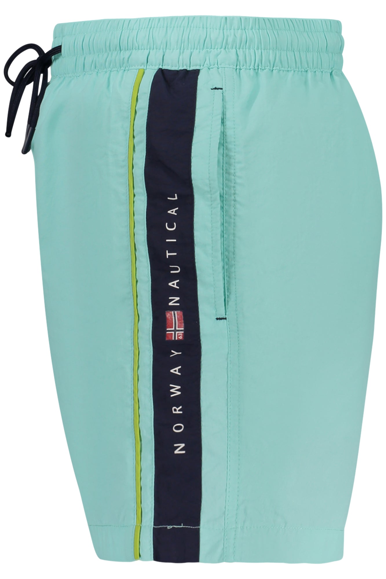 NORWAY 1963 Badeboxer Herren – Roter Mann Print mit Kontrastdetails Hellblau