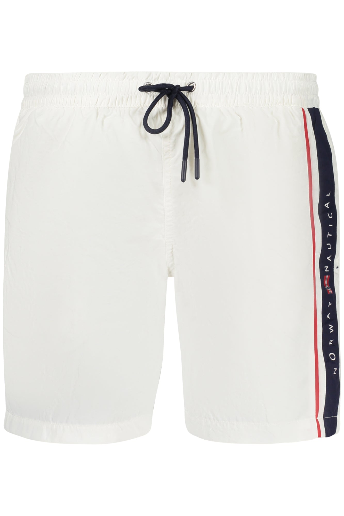 NORWAY 1963 Badeboxer Herren – Roter Mann Print mit Kontrastdetails Weiß