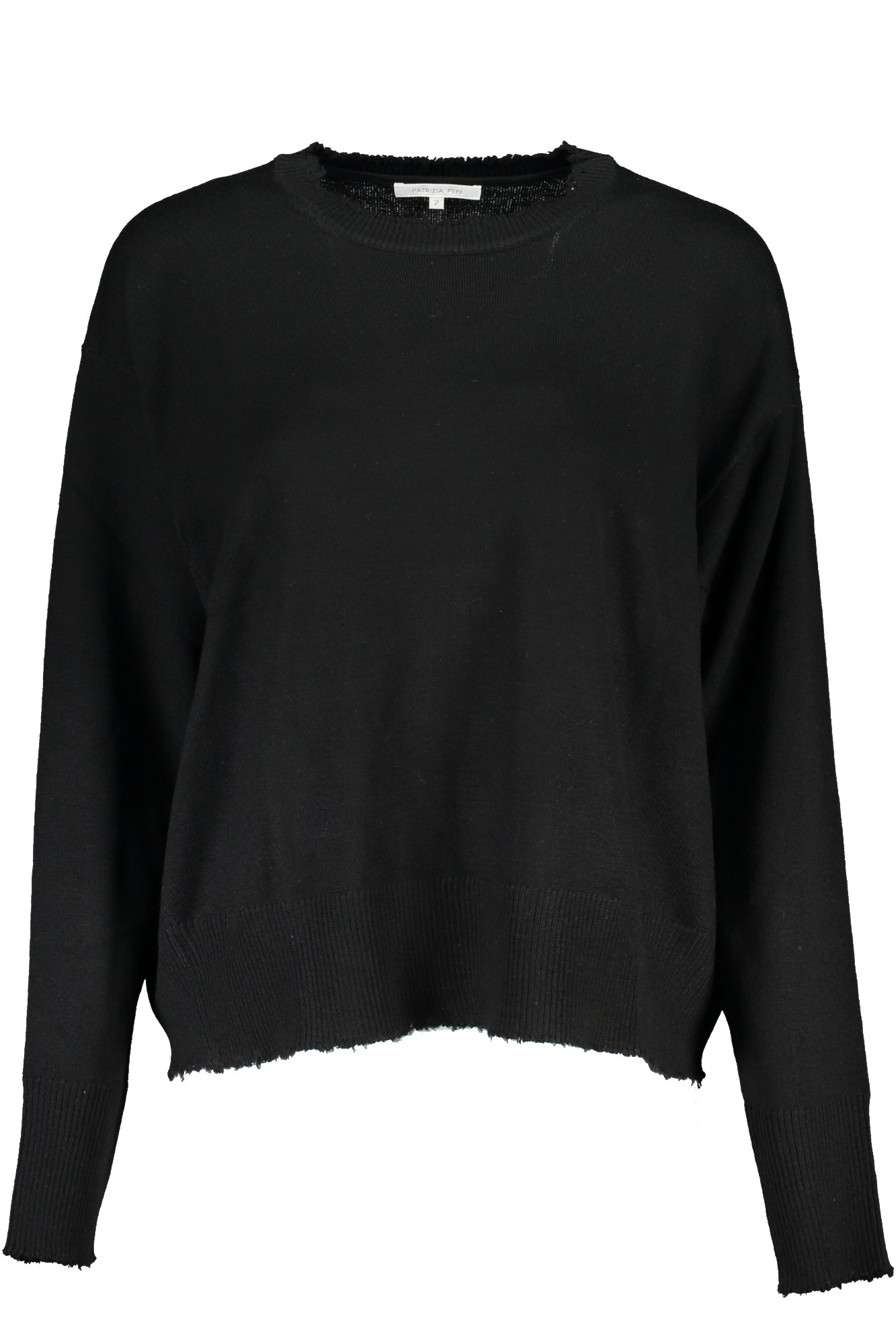 PATRIZIA PEPE Beiger Damenpullover – Langärmelig mit Kontrastdetails für Herbst/Winter Schwarz