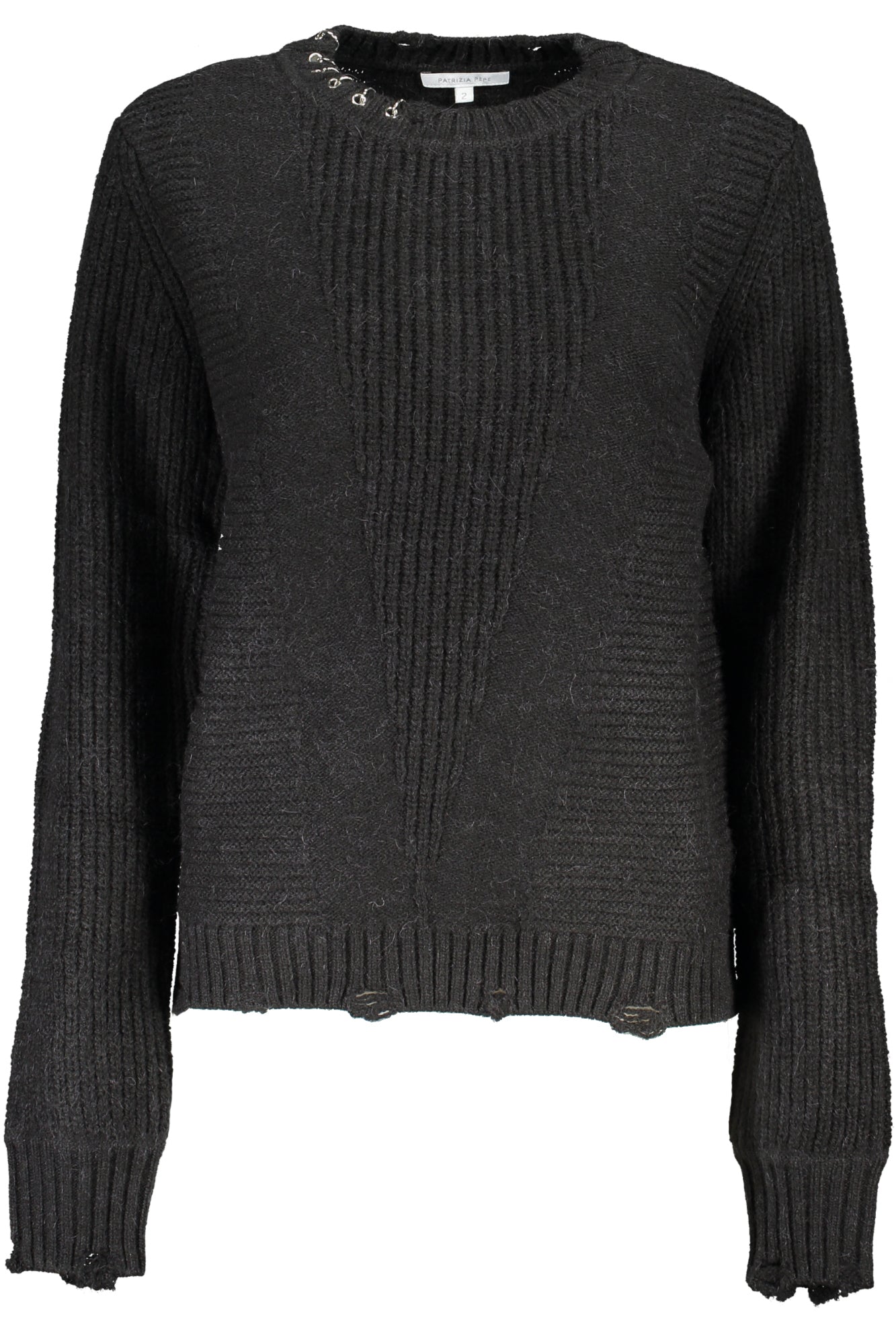 PATRIZIA PEPE Pullover Damen – Schwarzer Rundhals mit Kontrastdetails für Herbst/Winter Schwarz Hauptbild