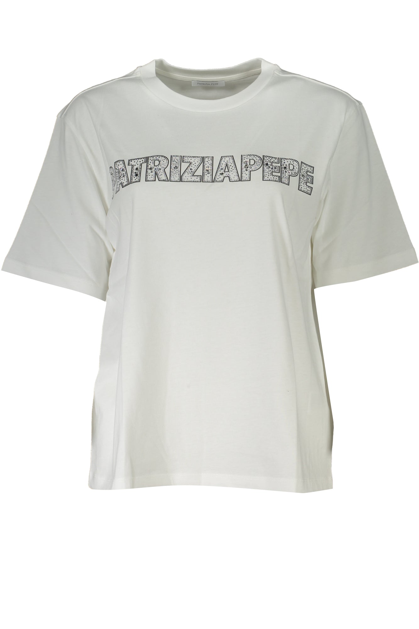 PATRIZIA PEPE Damen T-Shirt Schwarz – Kurzarm mit Strass-Applikation | Bio-Baumwolle Weiß
