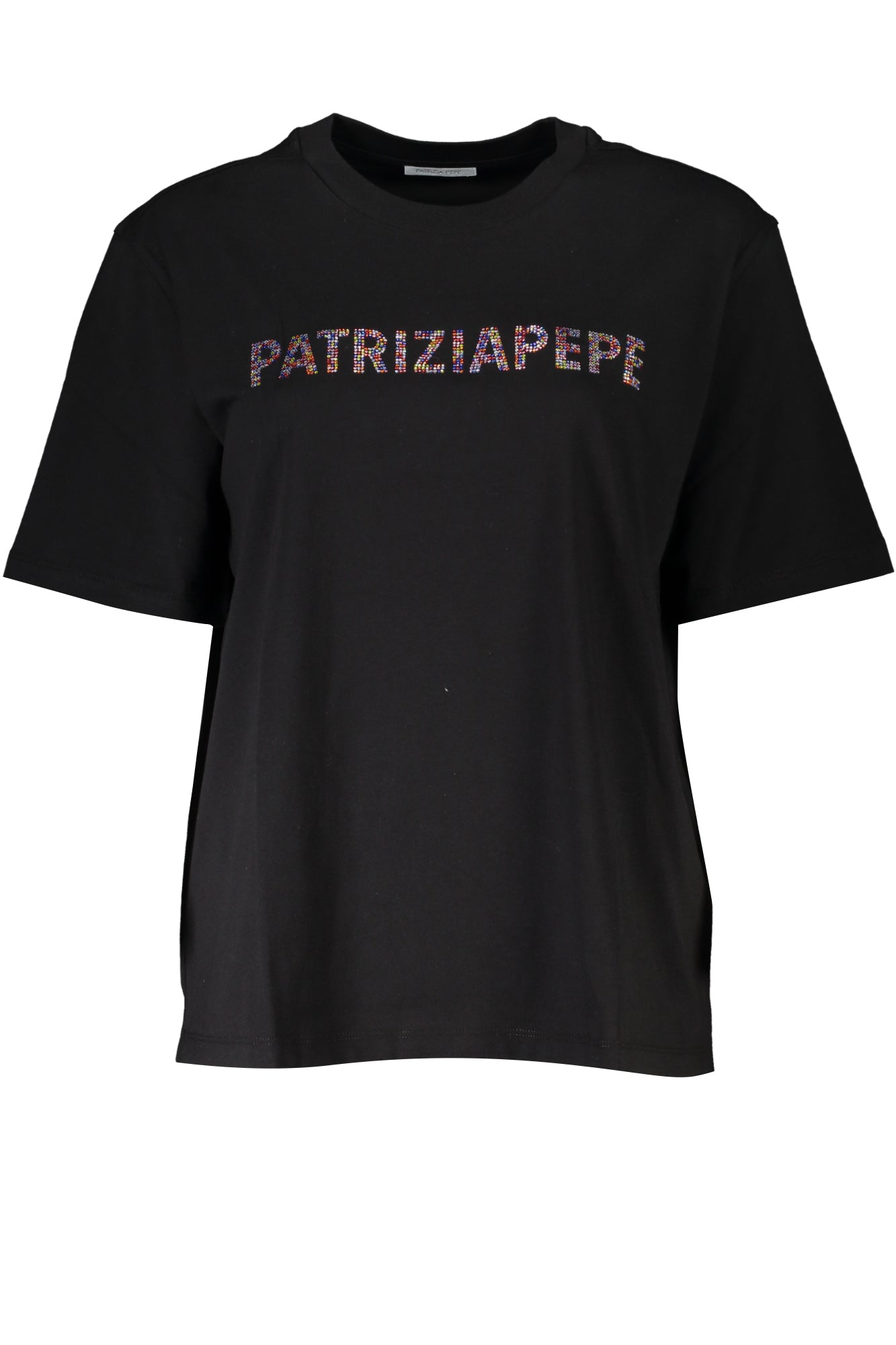 PATRIZIA PEPE Damen T-Shirt Schwarz – Kurzarm mit Strass-Applikation | Bio-Baumwolle Schwarz