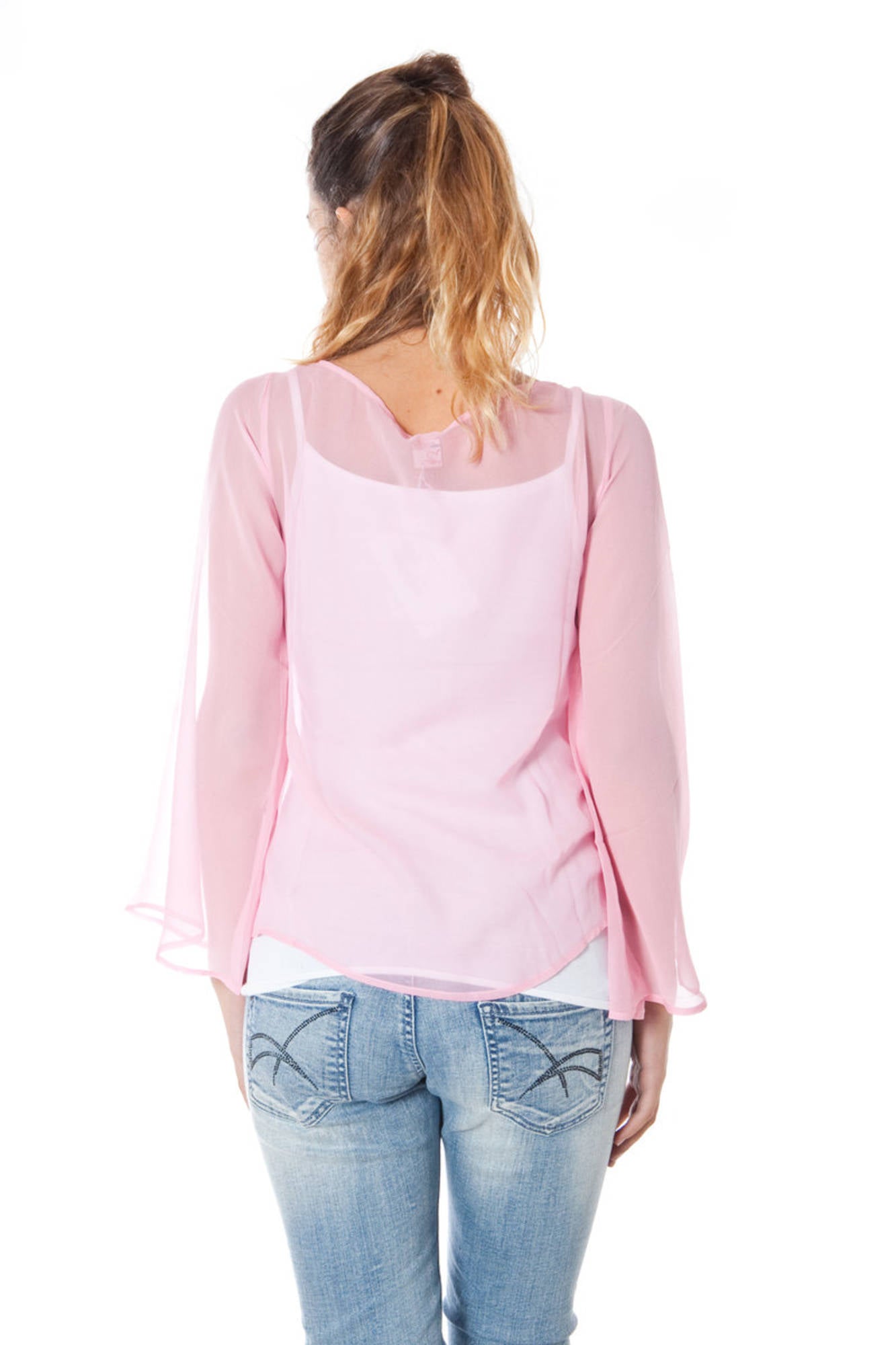 PHARD Langarm T-Shirt Damen Rosa – V-Ausschnitt mit Pailletten | Italienische Seide Rosa
