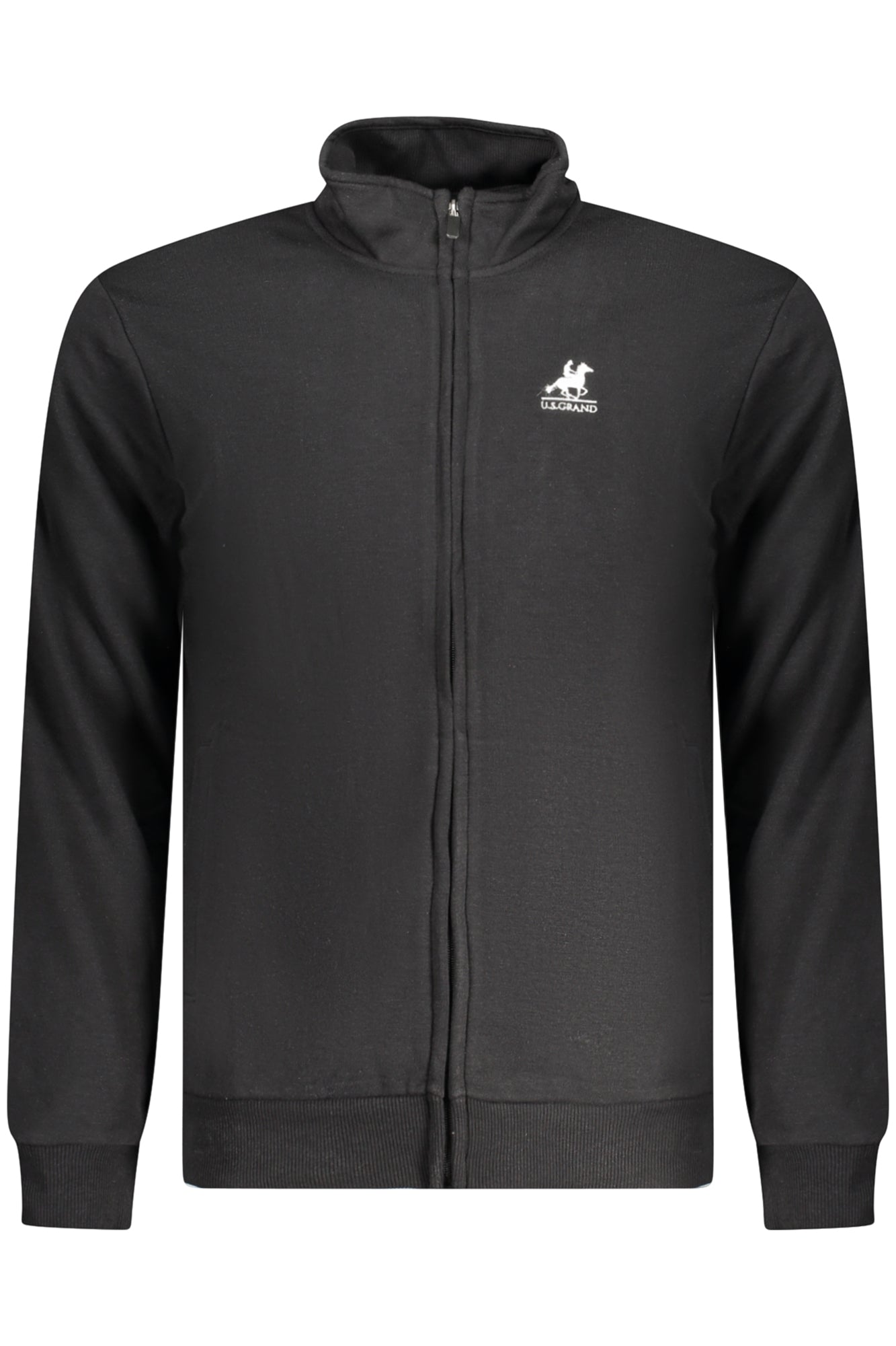 U.S. GRAND Herren-Sweatshirt mit Reißverschluss – Gebürstet & Logo-Stickerei Schwarz