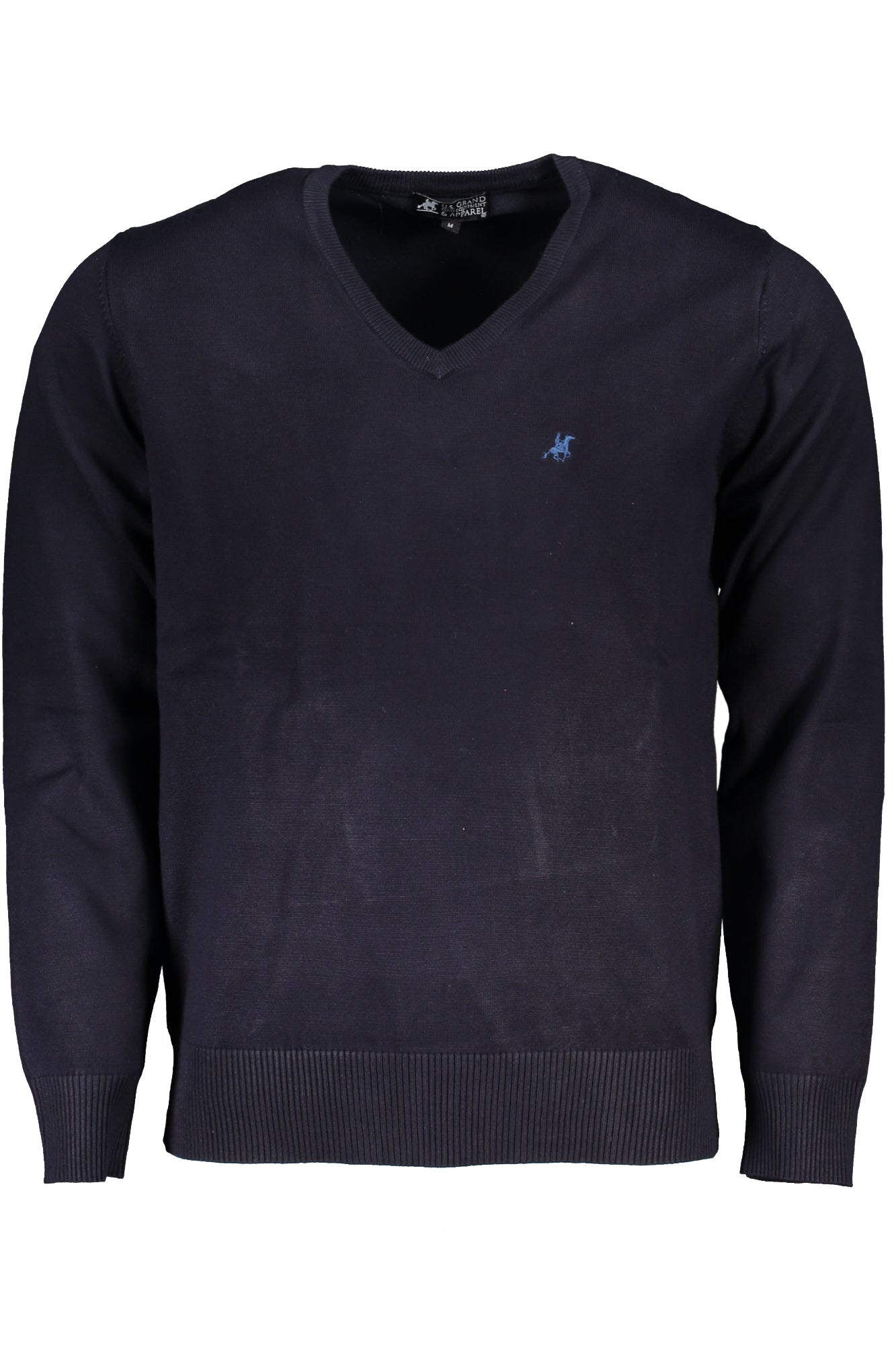 U.S. GRAND Herren Trikot Grau – Übergroßer V-Ausschnitt Pullover mit Logo-Stickerei Blau