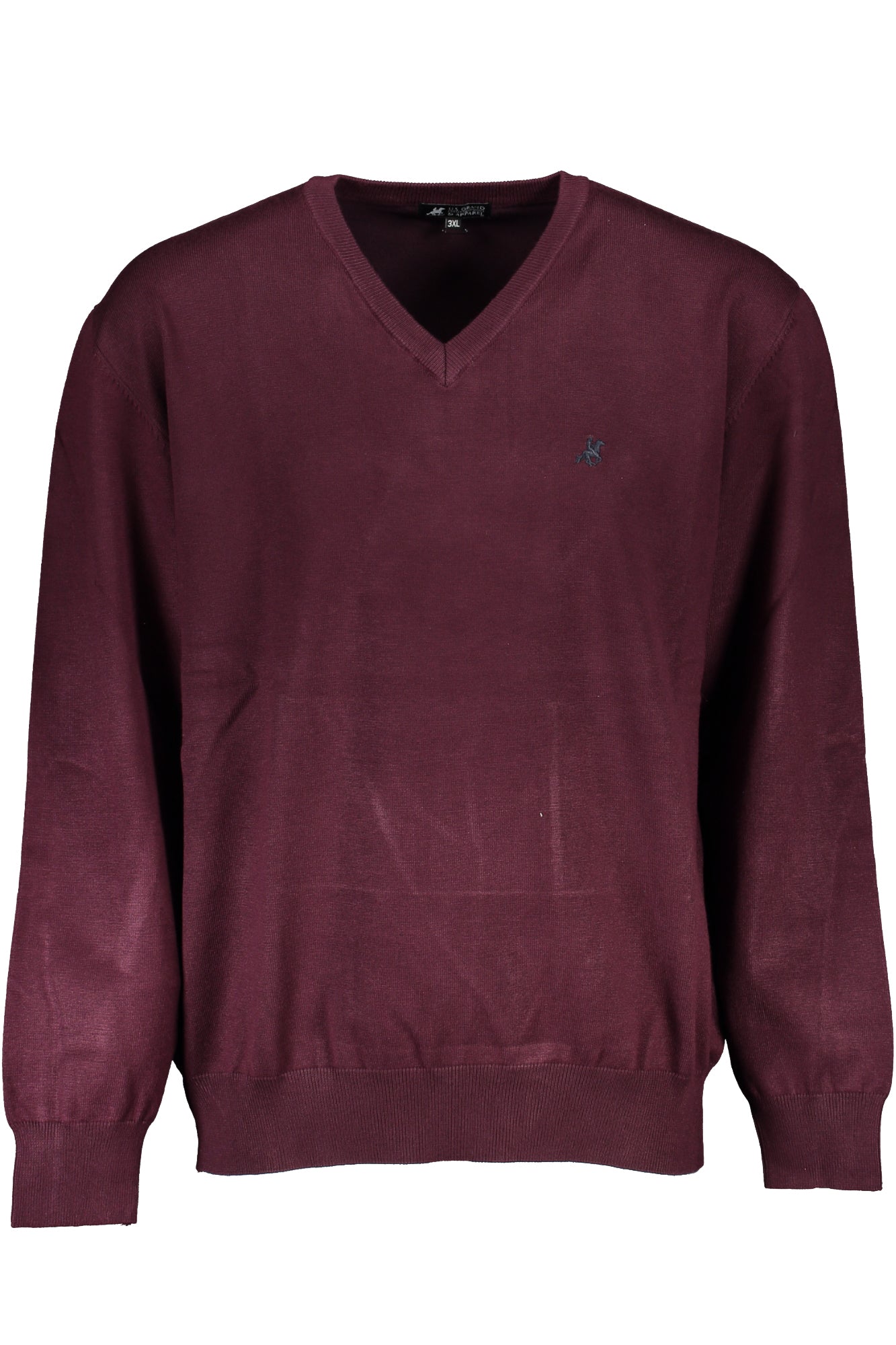 U.S. GRAND Herren Trikot Grau – Übergroßer V-Ausschnitt Pullover mit Logo-Stickerei Rot