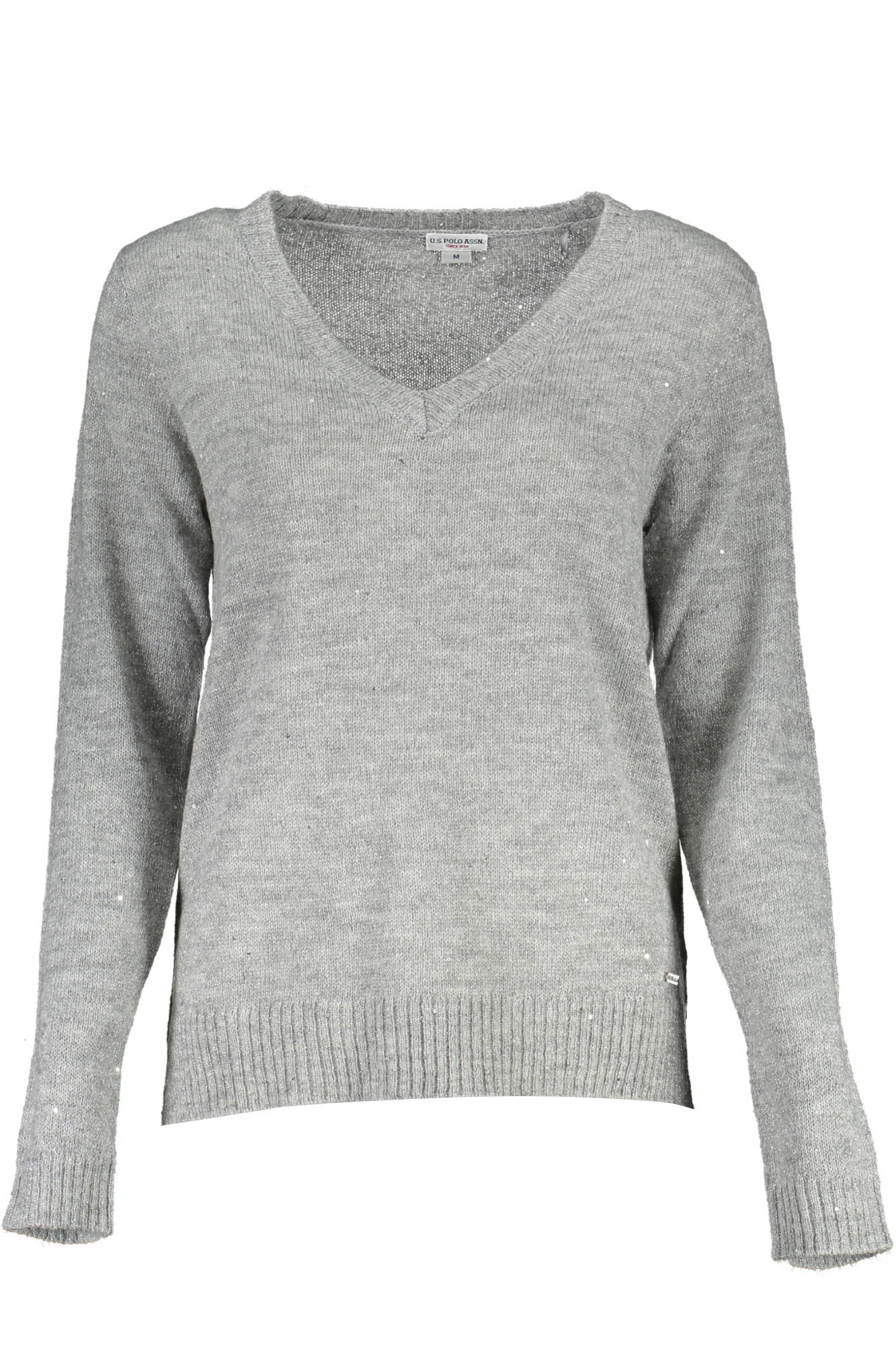 U.S. POLO Damen Pullover V-Ausschnitt – Silberner Strickpullover für Herbst/Winter Silber