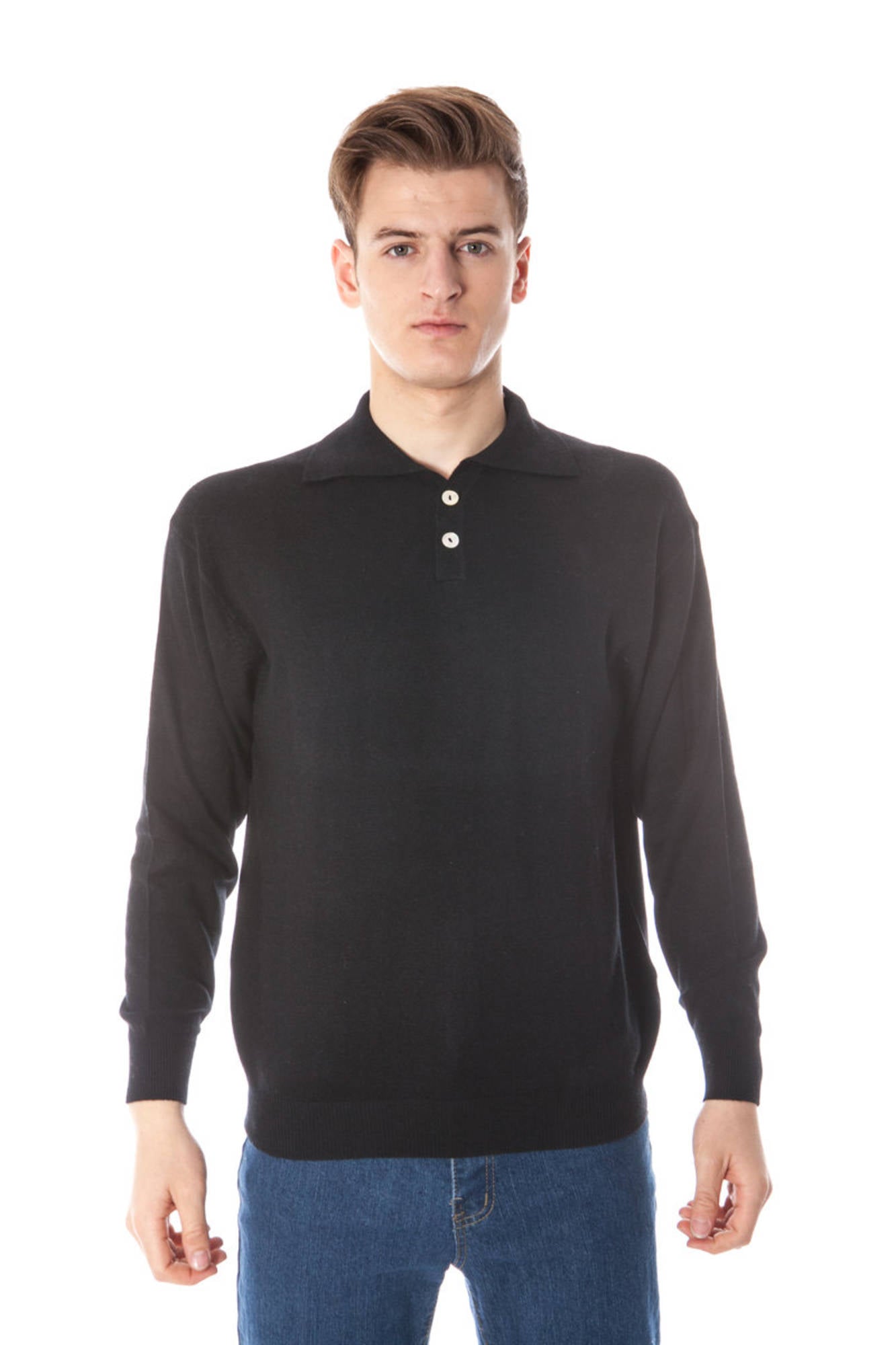 YUKO Pullover Herren – Schwarzer Polo aus Seide & Kaschmir | Italienische Qualität Schwarz
