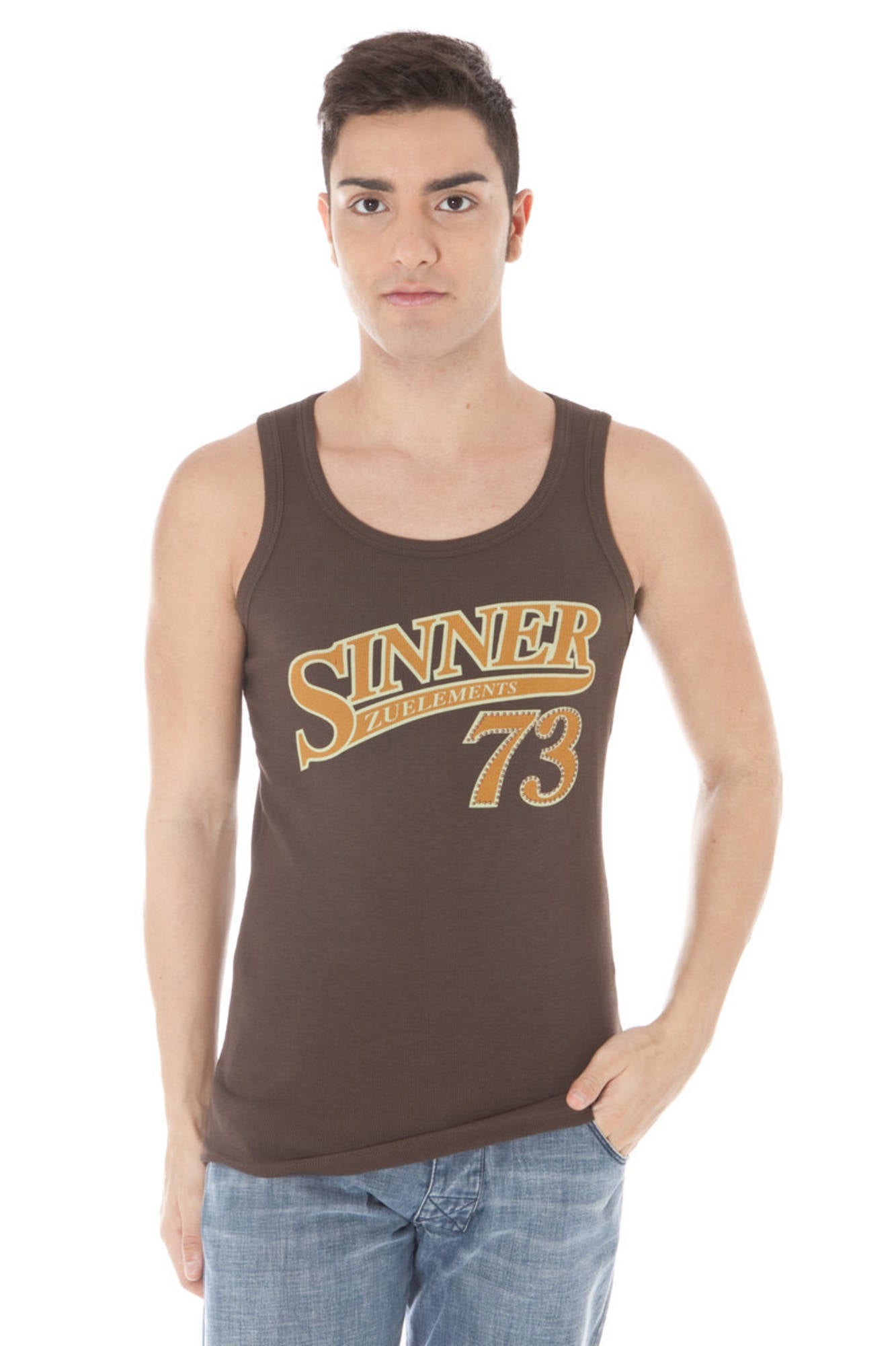 ZUELEMENTS Tanktop Herren – Braunes Slim Fit Shirt mit Logo-Druck für Sommer Braun